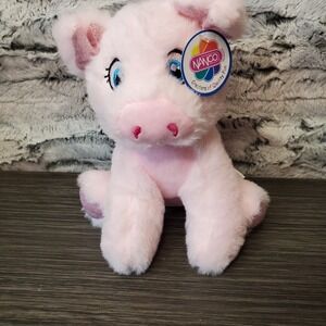 Nanco Plush Pink Stuffed Pig 8" Farm Animal Sparkle Glitter Ears & Feet Tag